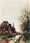 Fisherman Paintings - A Fisherman In His Boat On A Canal by Fredericus Jacobus Van Rossum Chattel